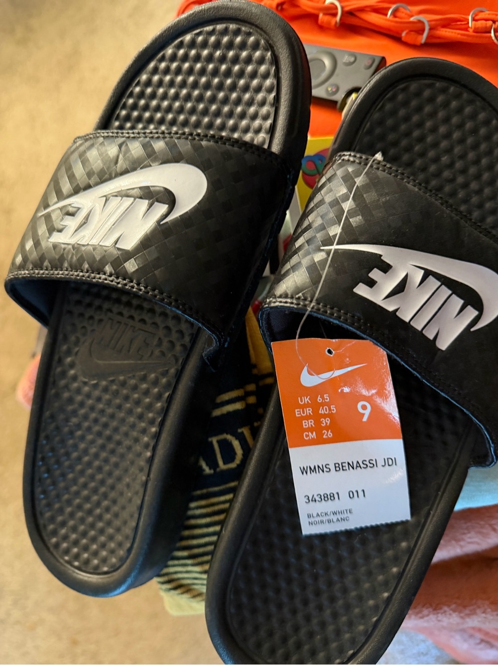 Nike Benassi JDI Women’s Slide Sandals — Black with White Logo